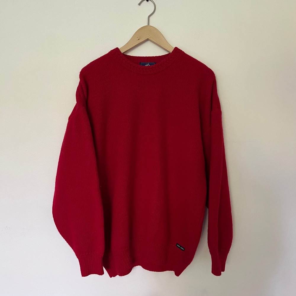 Saint James Red Ribbed Crewneck Sweater Made in France Nautical Knit Mens L